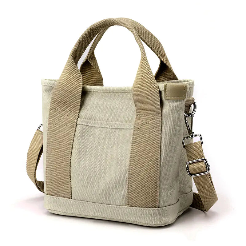 Layered Tote Bag with Zipper and Canvas Design