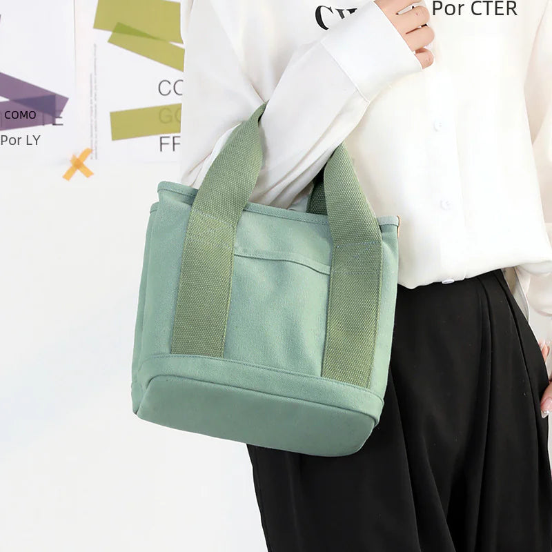 Layered Tote Bag with Zipper and Canvas Design